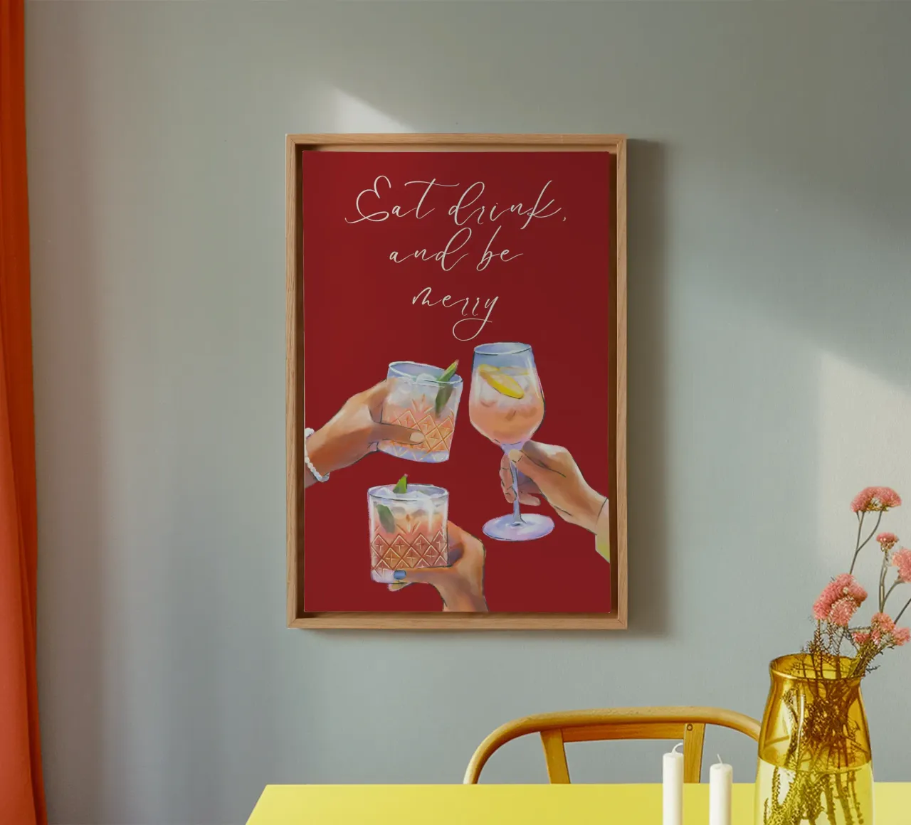 Eet Drink Wees Vrolijk canvas met Baklijst van pdigitalprints