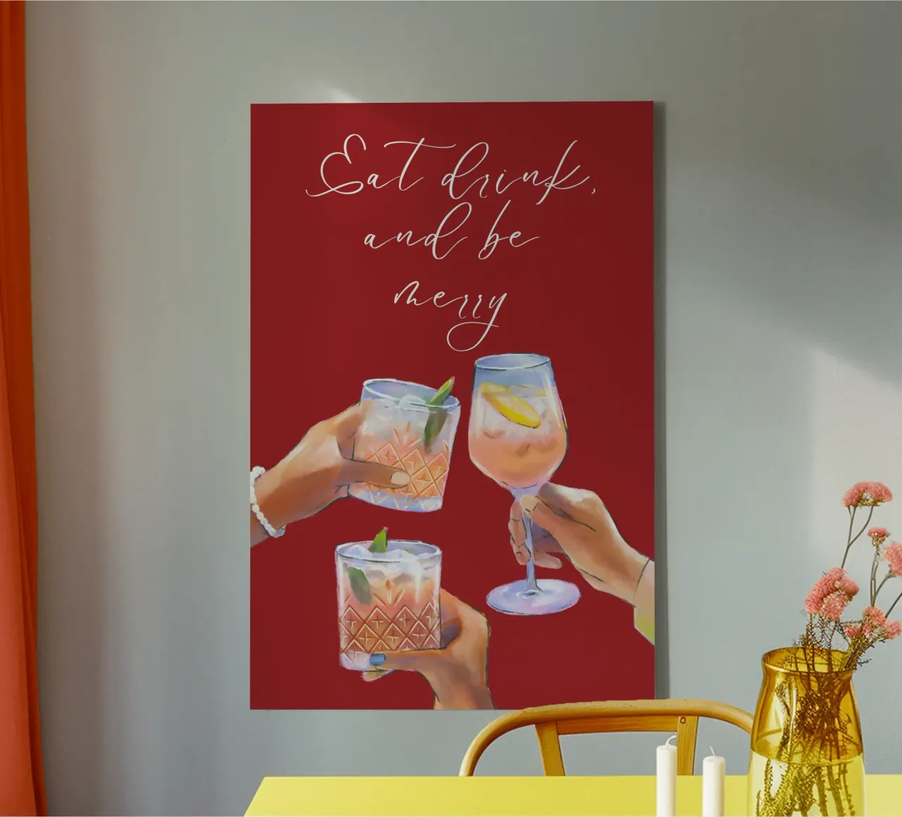 Eet Drink Wees Vrolijk canvas met Baklijst van pdigitalprints