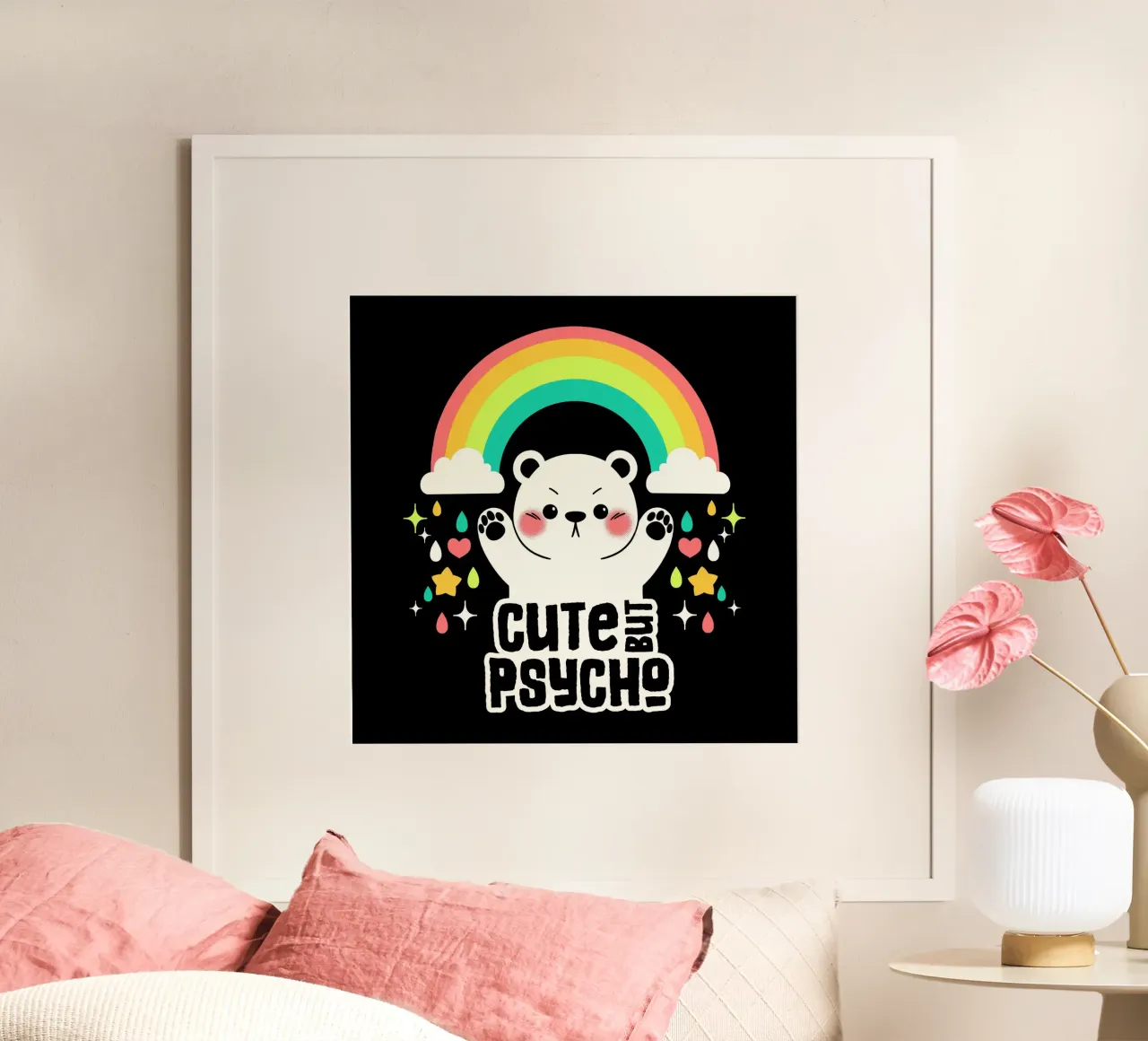 Orso carino ma psicopatico poster con telaio in plastica da Tobe Fonseca