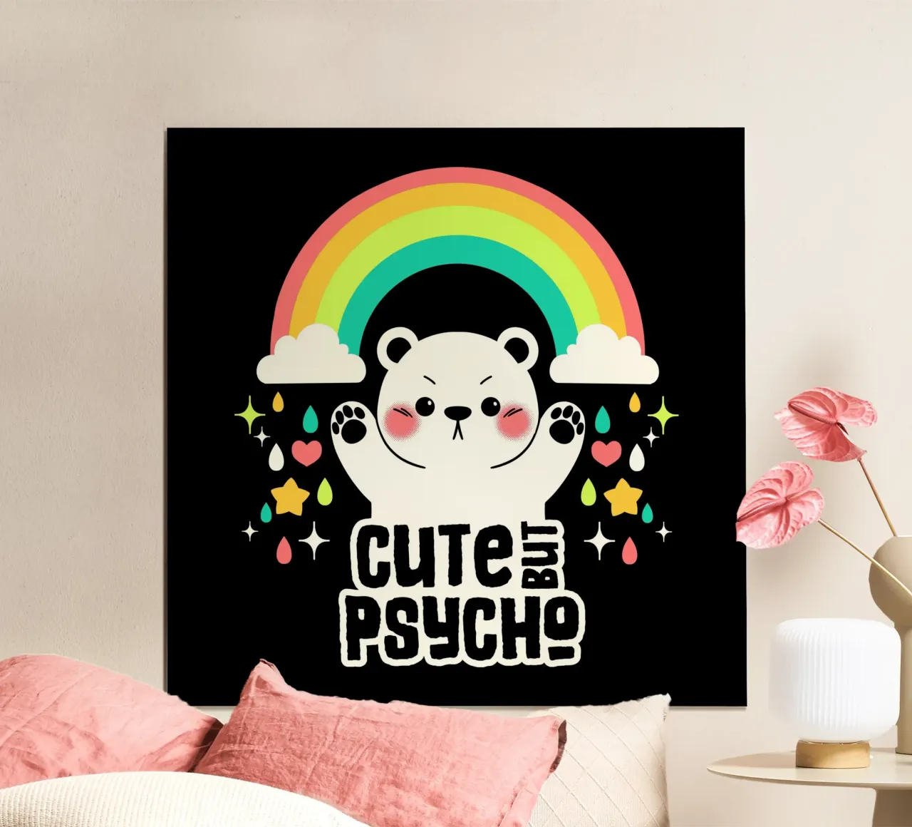 Orso carino ma psicopatico poster con telaio in plastica da Tobe Fonseca