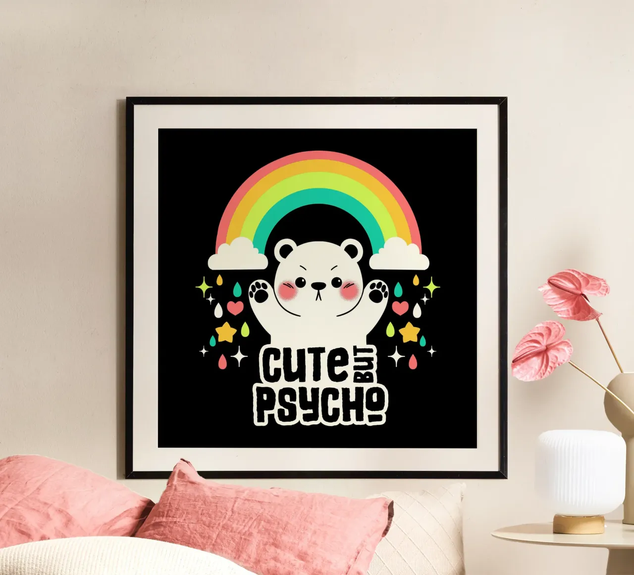 Orso carino ma psicopatico poster con telaio in plastica da Tobe Fonseca