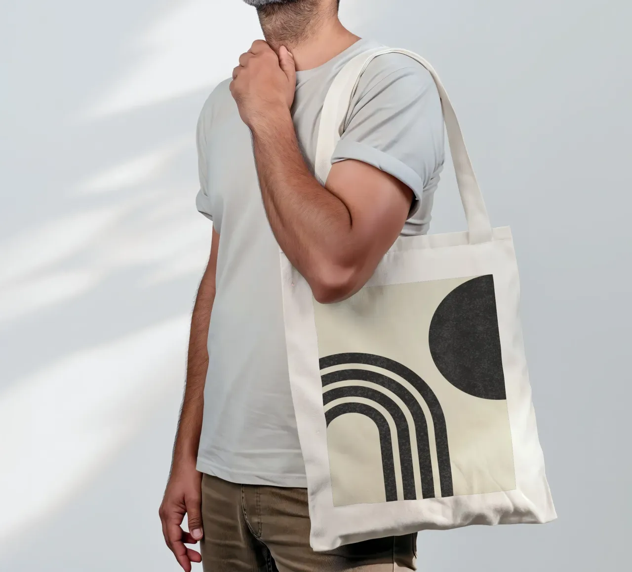 Sole e arcobaleno in bianco e nero di metà secolo borsa in juta da MoonlightPrint