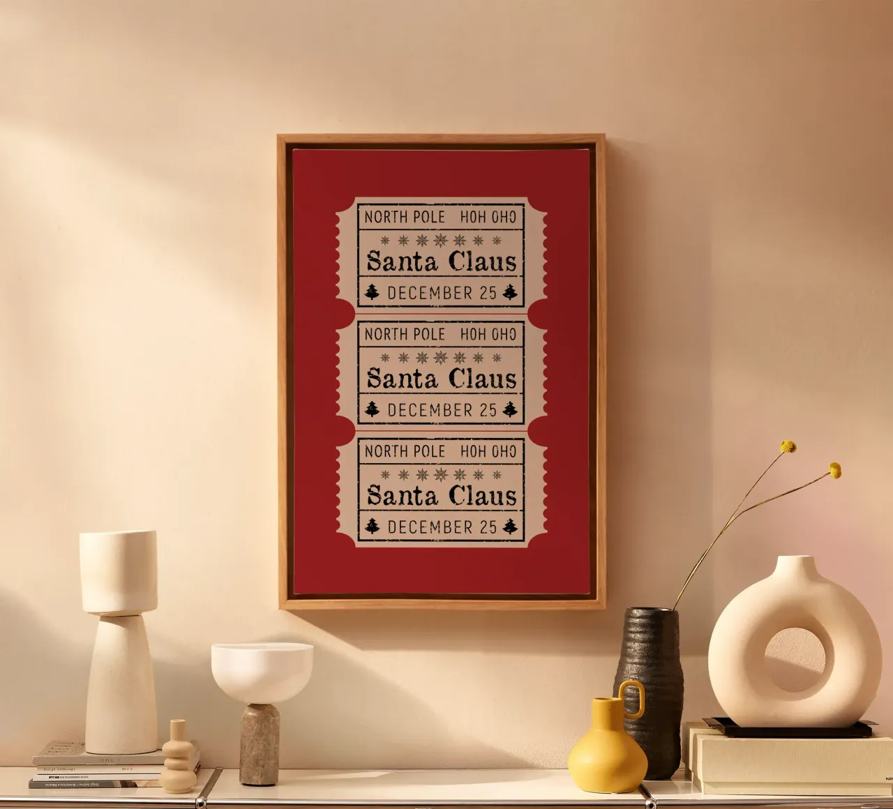 Kerstman, vrolijk kerstfeest Tickets canvas met Baklijst van pdigitalprints