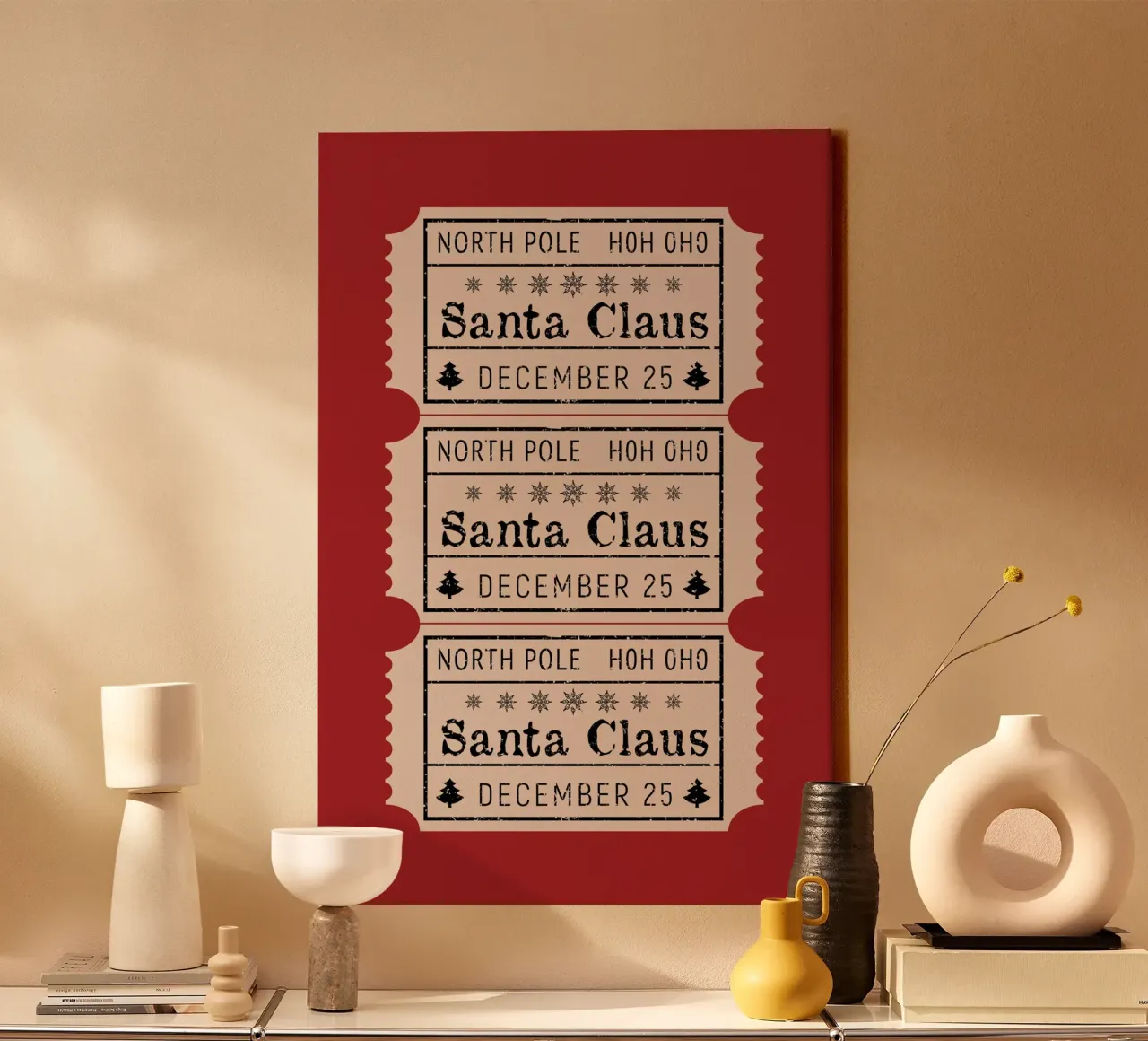 Kerstman, vrolijk kerstfeest Tickets canvas met Baklijst van pdigitalprints
