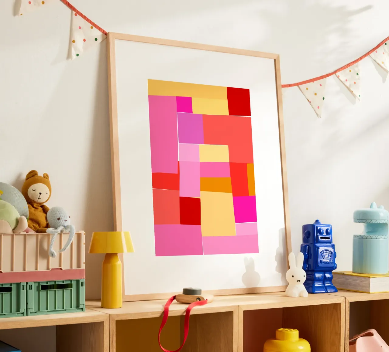 Mosaic Brights 5 | Pink, Magenta, Red, Yellow poster con telaio in alluminio da sabidussi