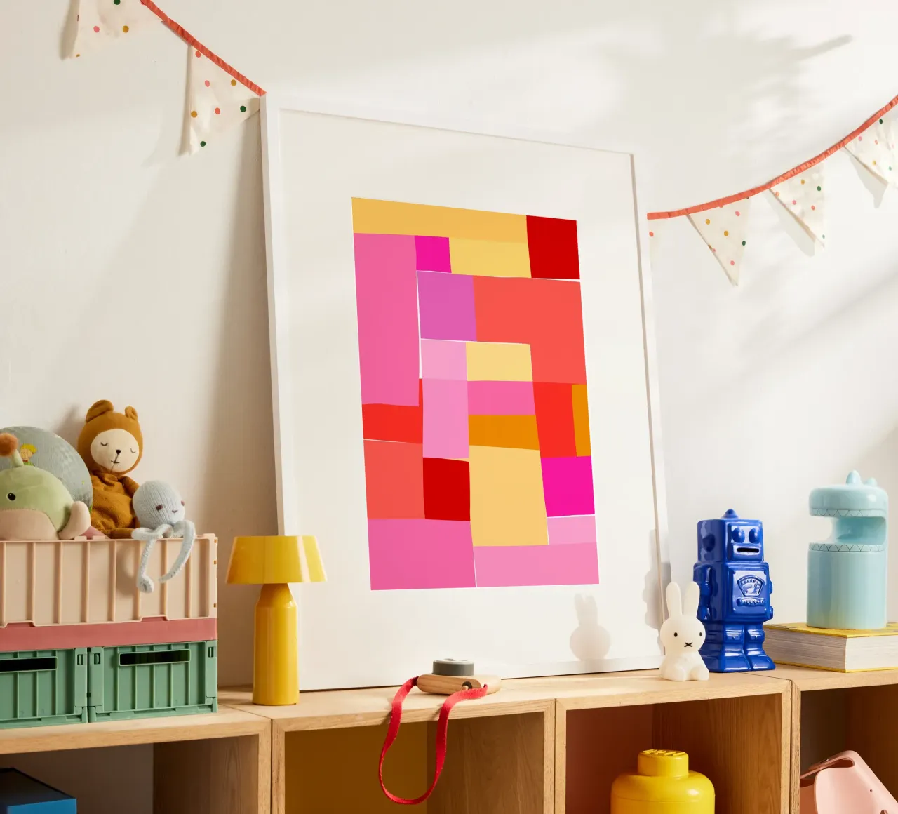 Mosaic Brights 5 | Pink, Magenta, Red, Yellow poster con telaio in alluminio da sabidussi