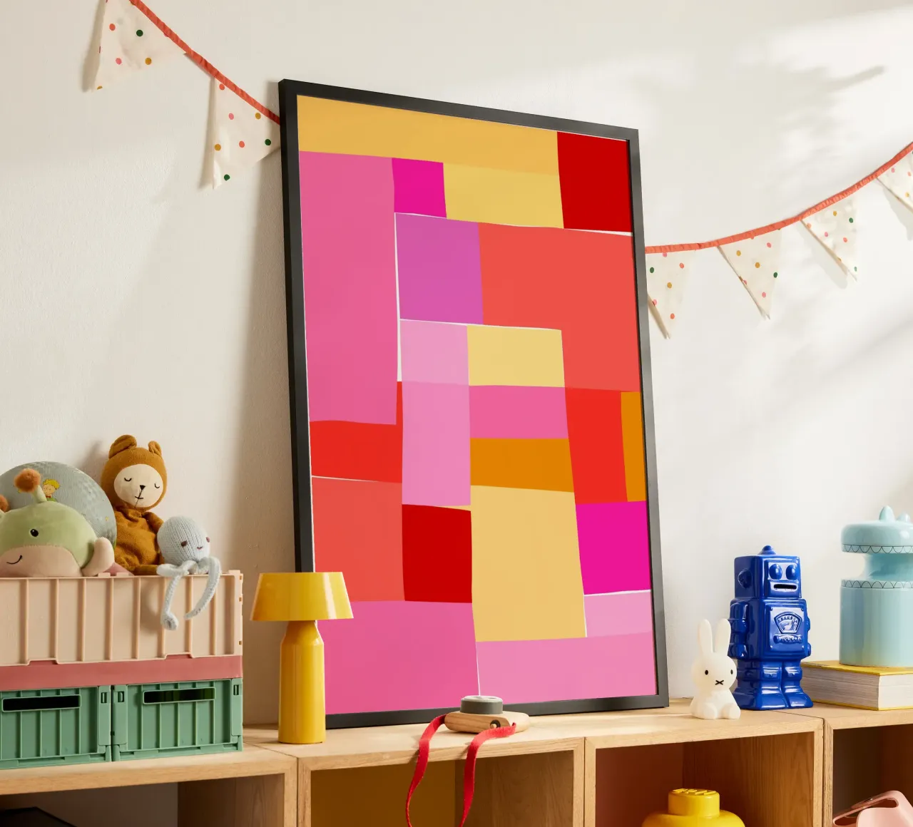 Mosaic Brights 5 | Pink, Magenta, Red, Yellow poster con telaio in alluminio da sabidussi