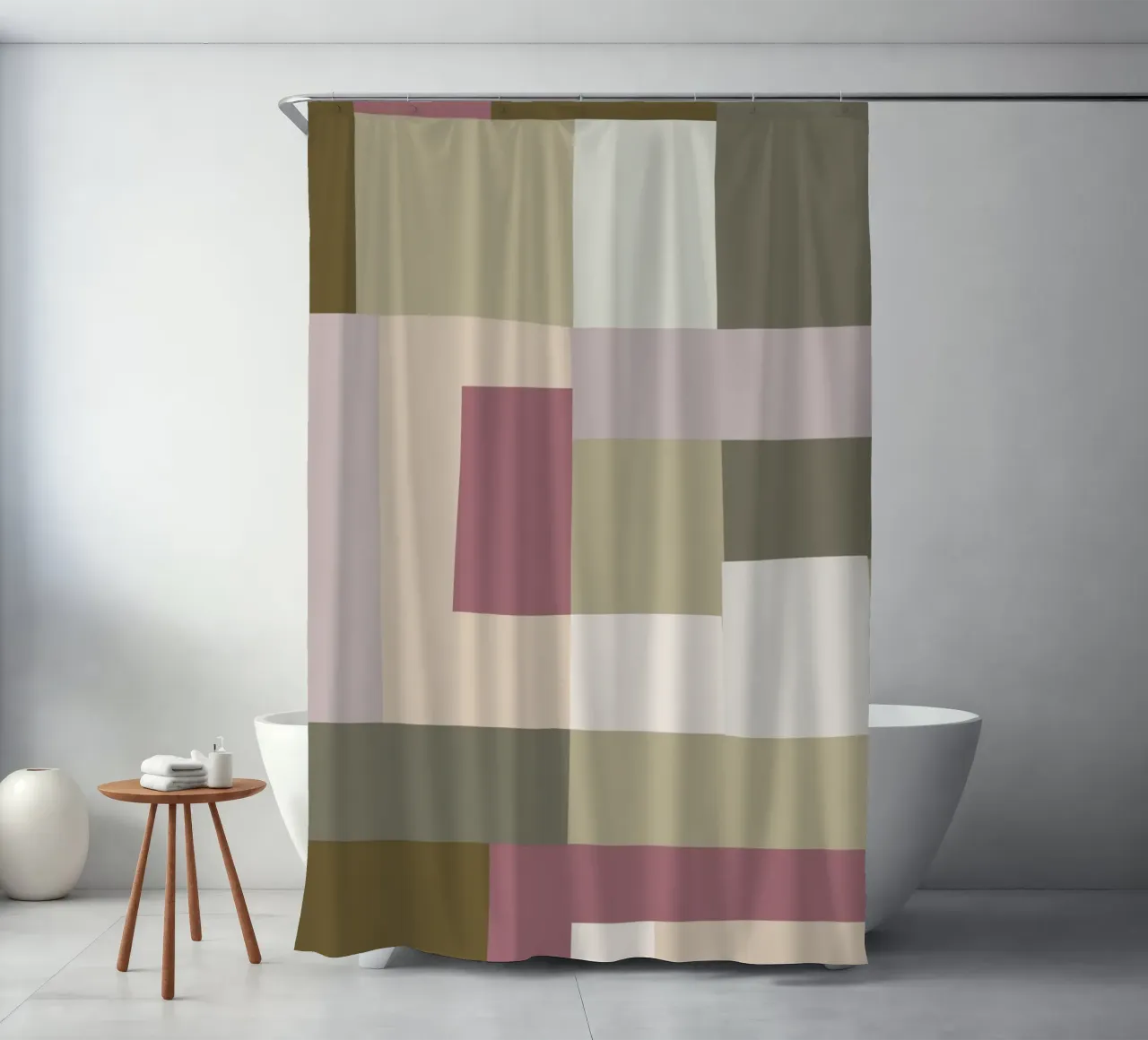 Mosaic | Color Blocking | Olive & Mauve tenda da doccia da sabidussi