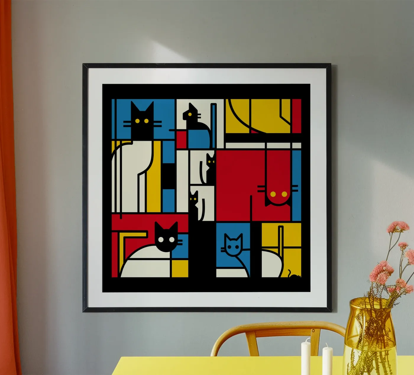 De Mondriaankatten poster van Tobe Fonseca