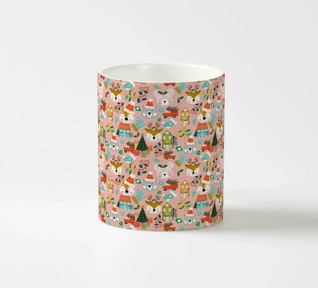 Woodland Niedliche Weihnachten Festliche Pelzige Freunde Rosa Keramik Tasse von susanacosta