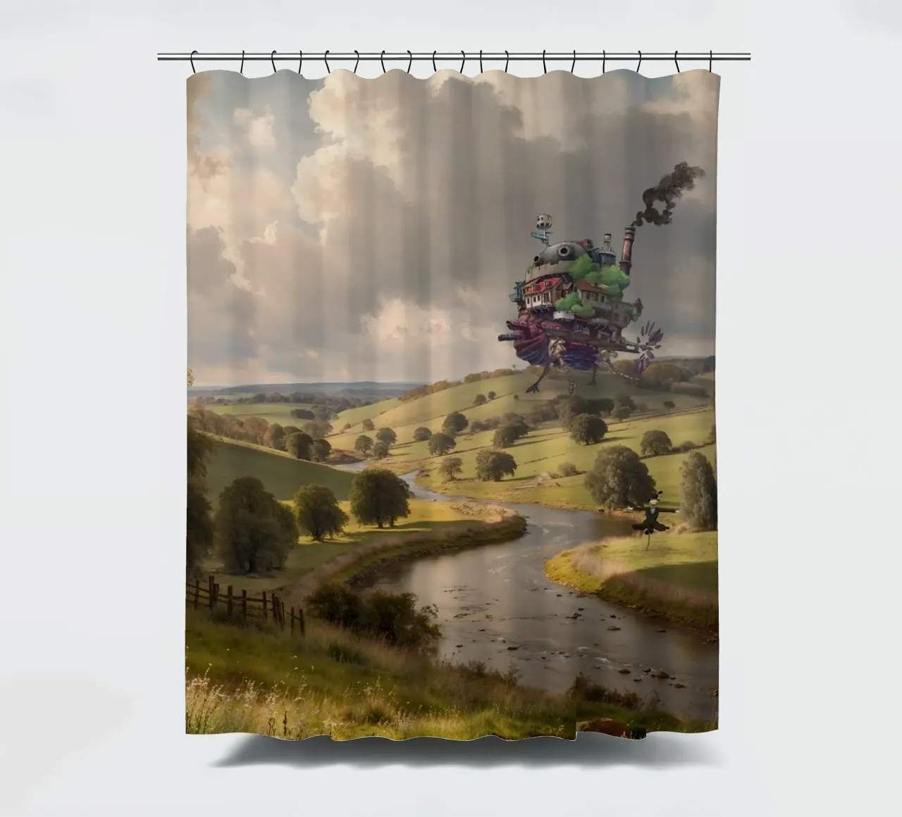 The Moving Castle in the Countryside | Limited Edition Print Duschvorhang von Renaissance Rebel