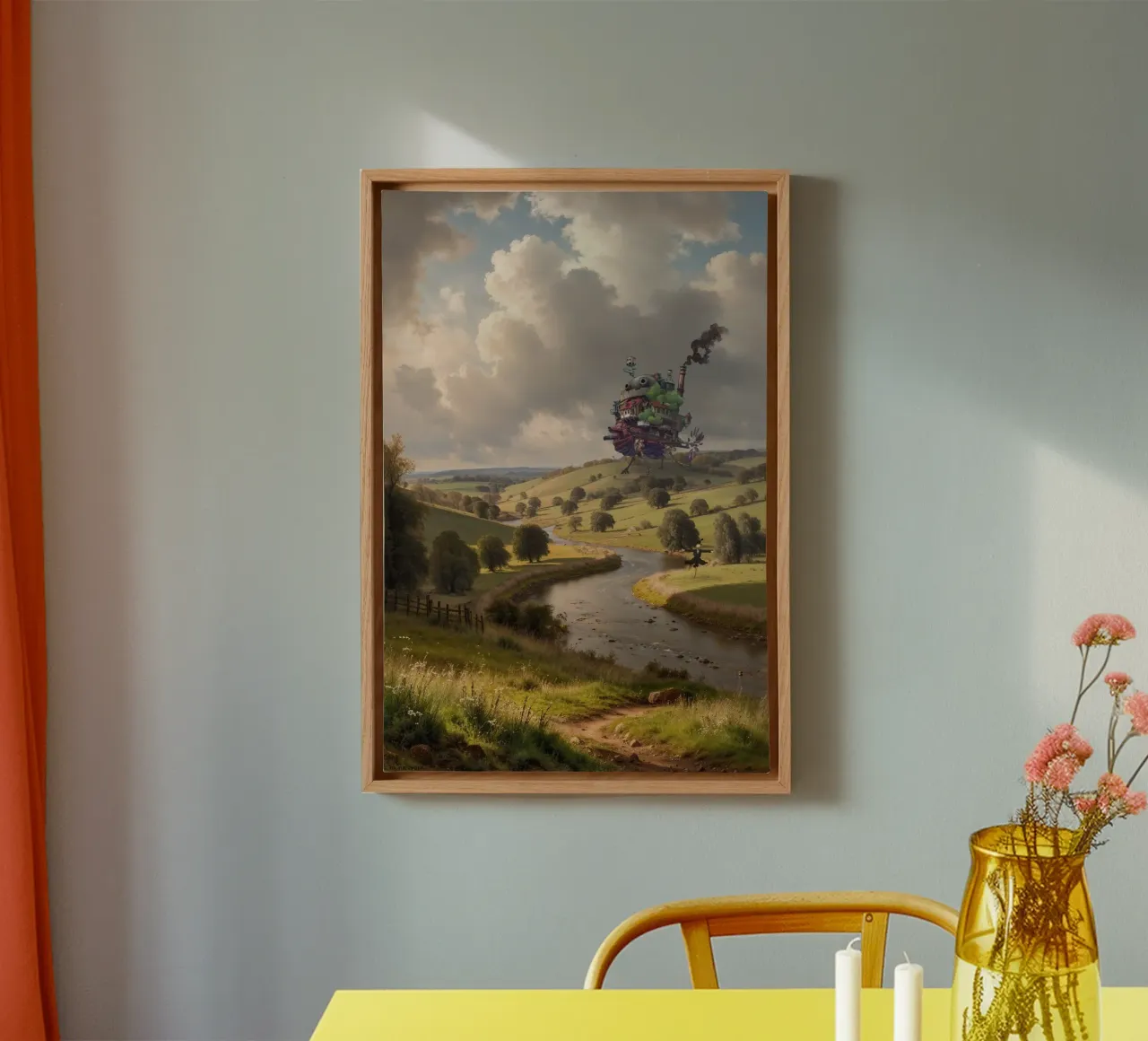 The Moving Castle in the Countryside | Limited Edition Print tela con Cornice a cassetta da Renaissance Rebel