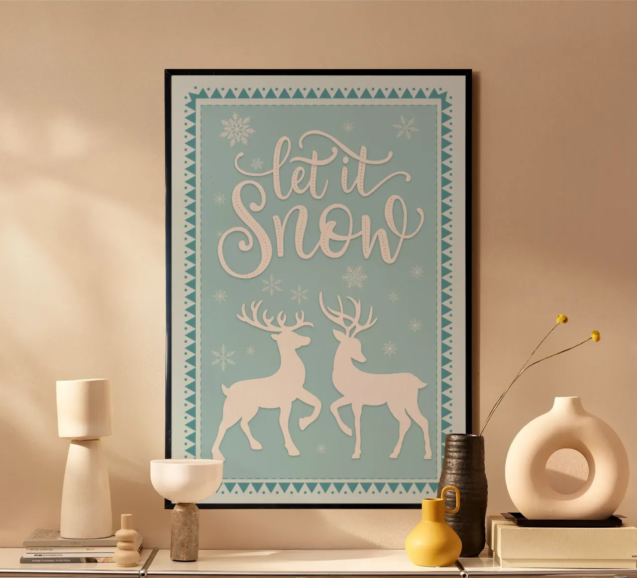 Feliz Navidad con ciervos, corzos y copos de nieve hahnemühle de CalliLetters