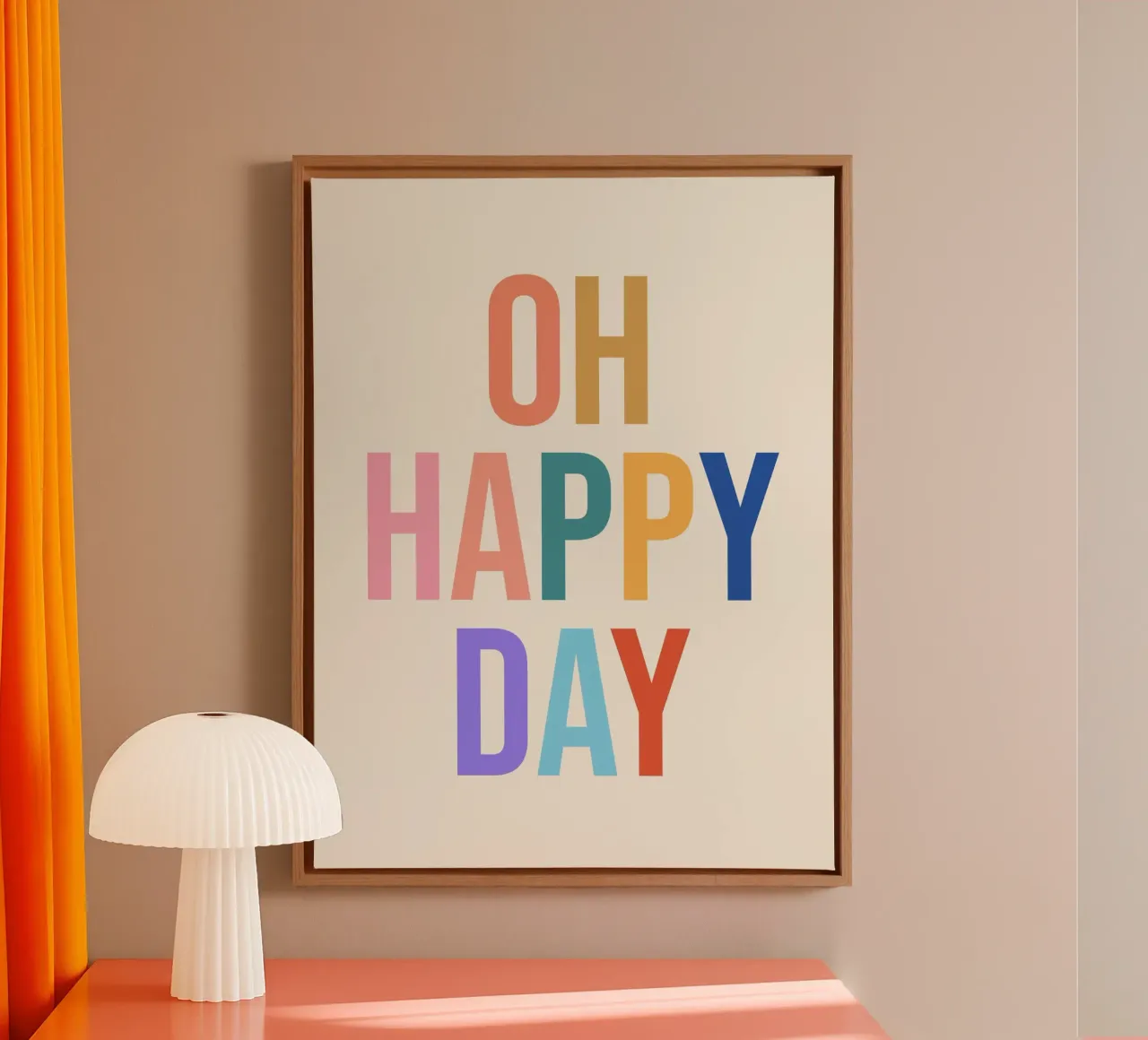 Zitat Happy Day Leinwand mit Schattenfugenrahmen von Paigaam Studio