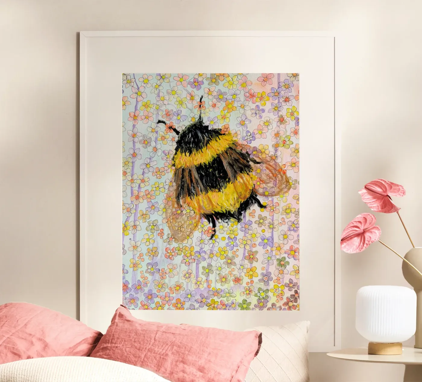 Hummel Poster mit Holzrahmen von Stefanie Guckau