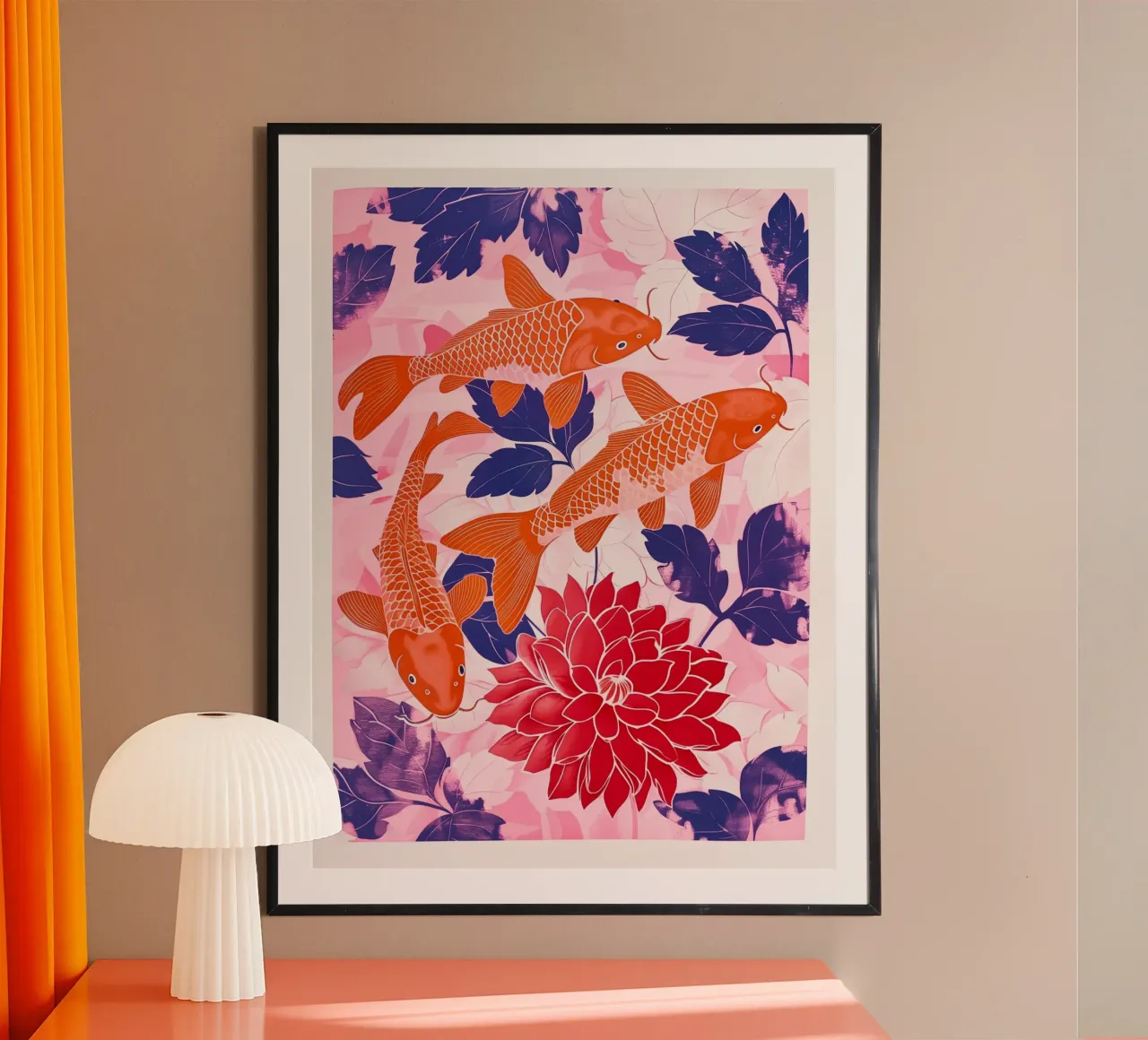 Koi arancioni nello stagno rosa | stile giapponese poster da Autofocus