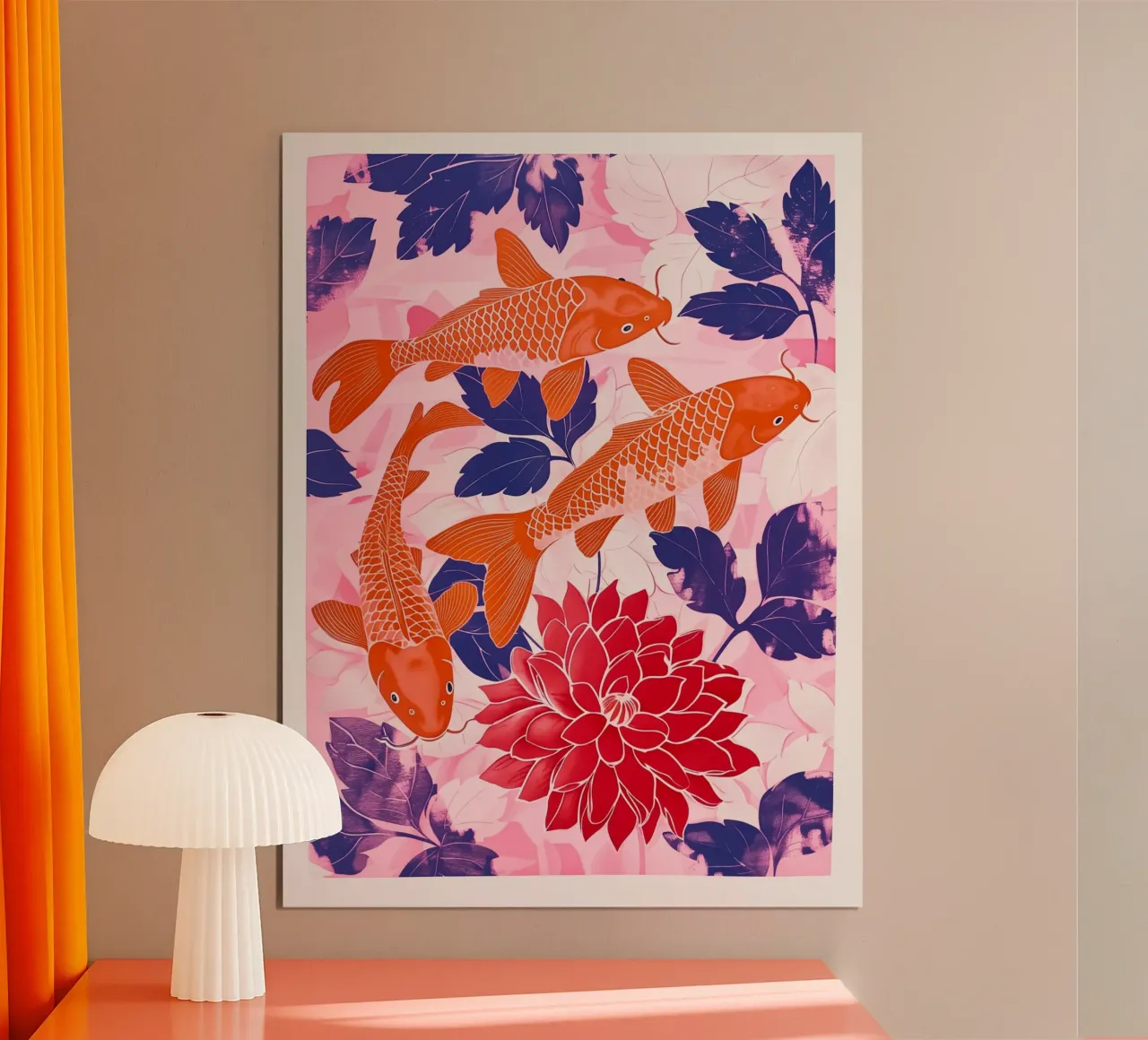 Koi arancioni nello stagno rosa | stile giapponese poster da Autofocus