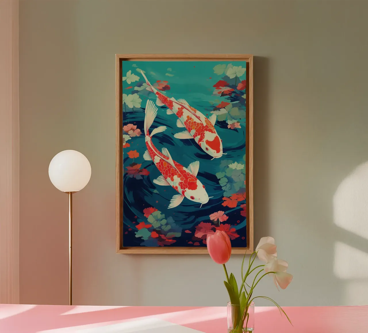 Twee rode koikarpers in de vijver canvas met Baklijst van Autofocus