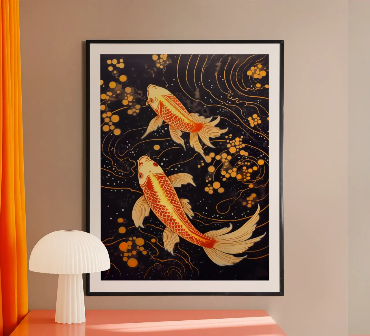 Golden Koi fish in Japandi style poster by Autofocus