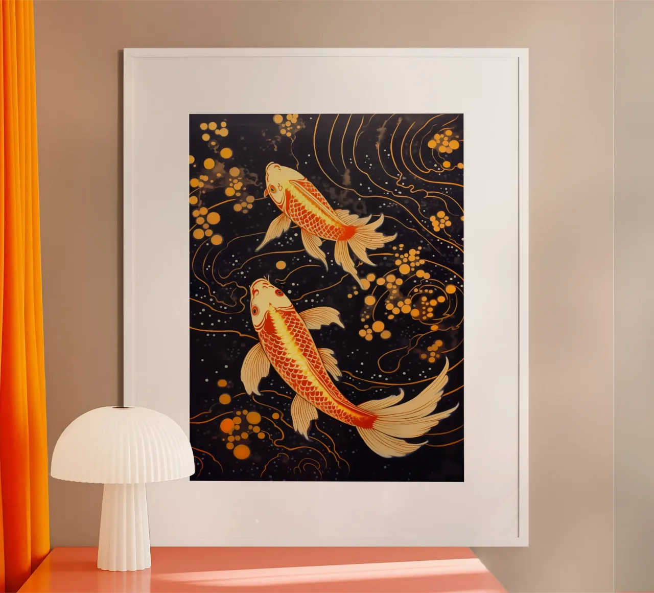 Golden Koi fish in Japandi style poster by Autofocus