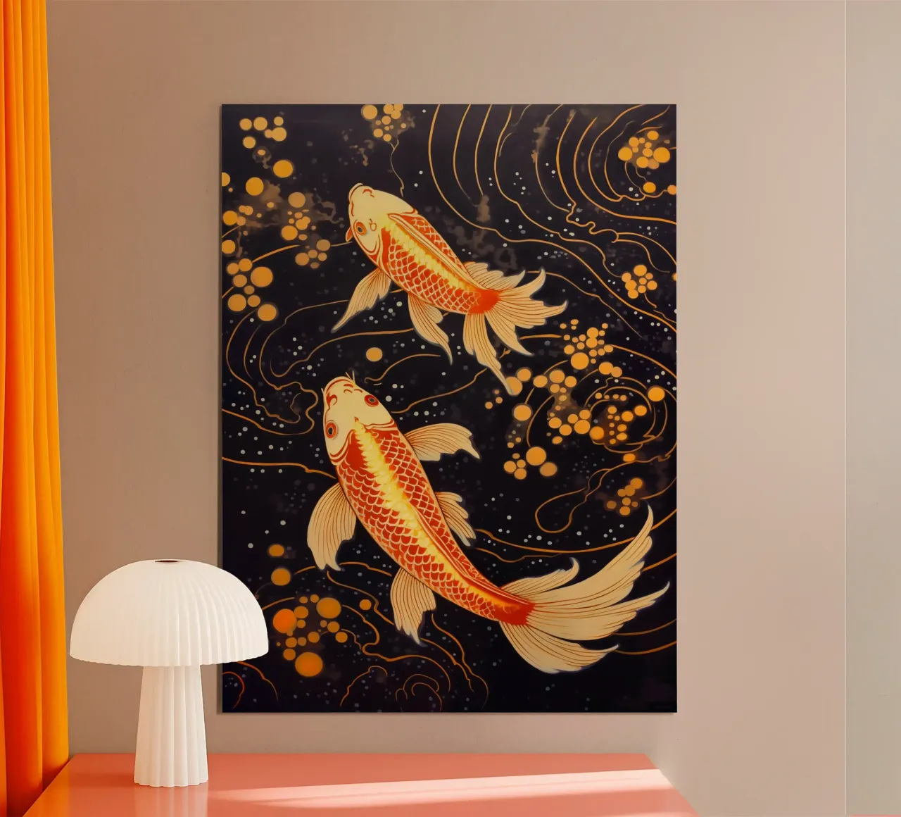 Golden Koi fish in Japandi style poster by Autofocus