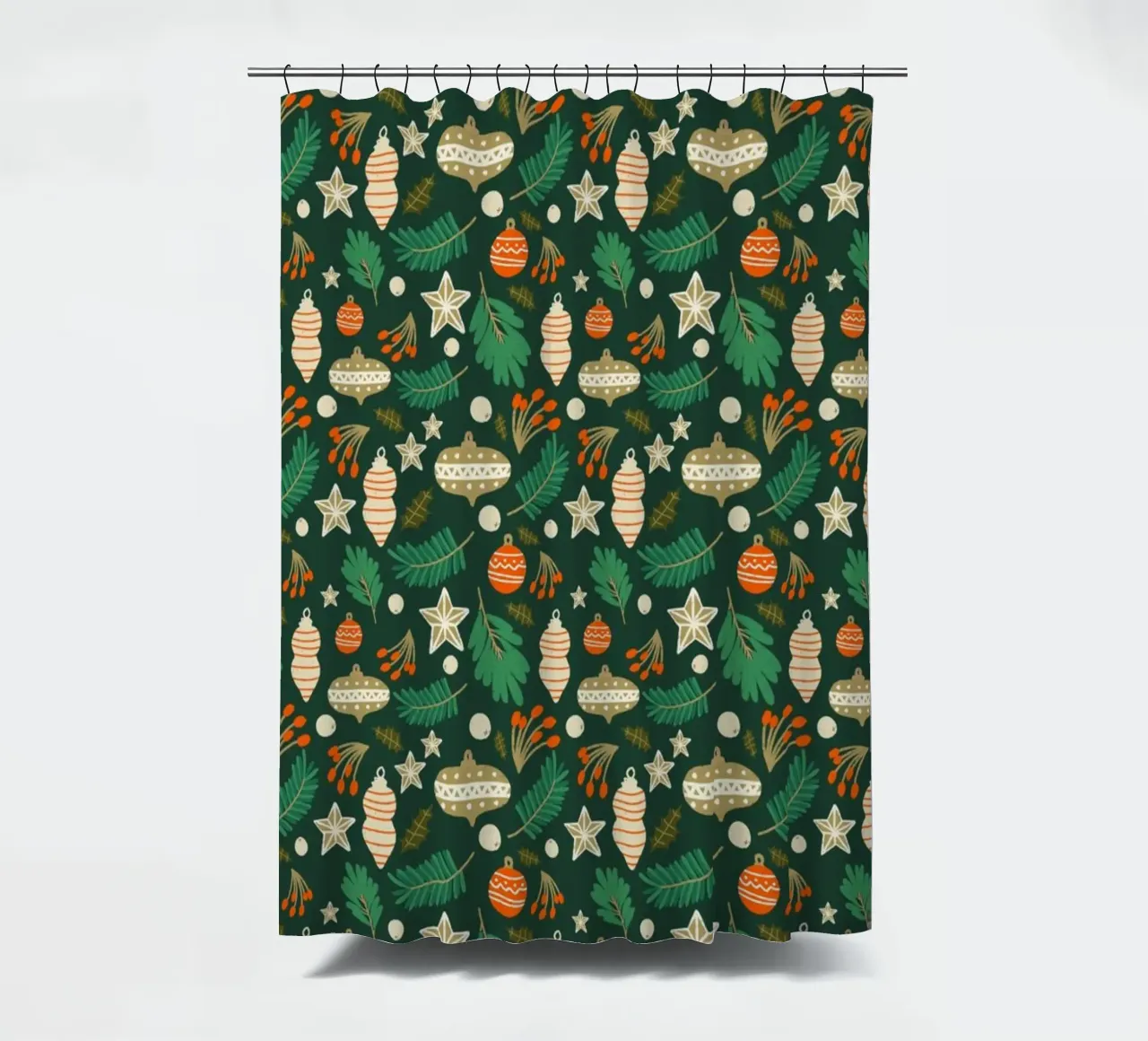 Christmas Baubles and Winter Foliage Green shower curtain by susanacosta