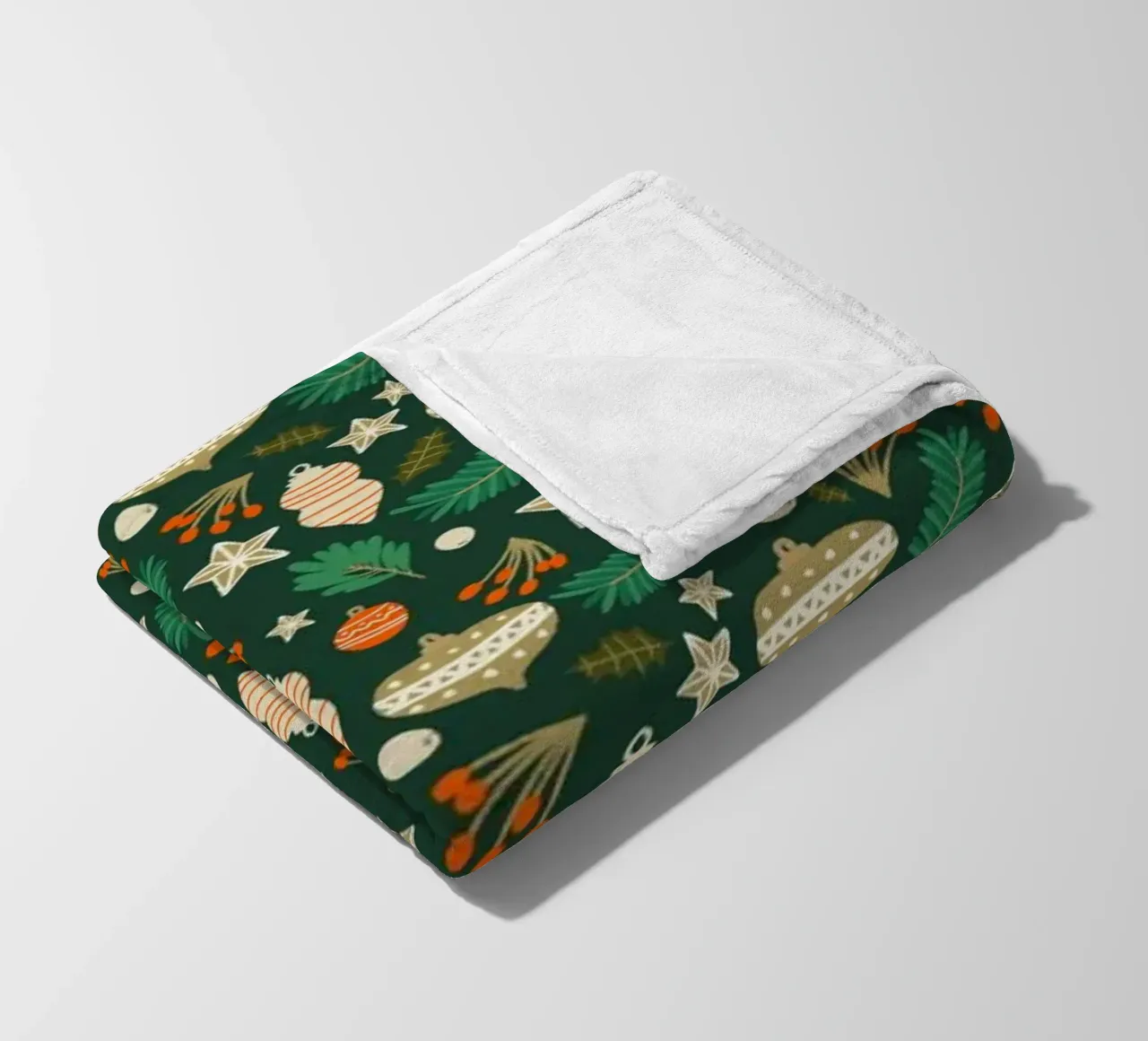 Christmas Baubles and Winter Foliage Green fleece blanket by susanacosta