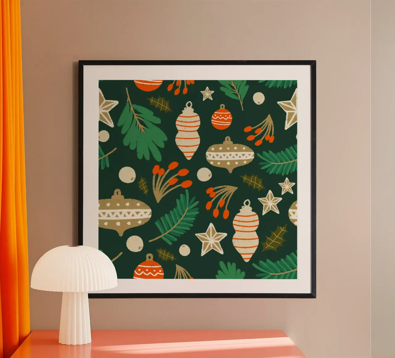 Christmas Baubles and Winter Foliage Green poster by susanacosta