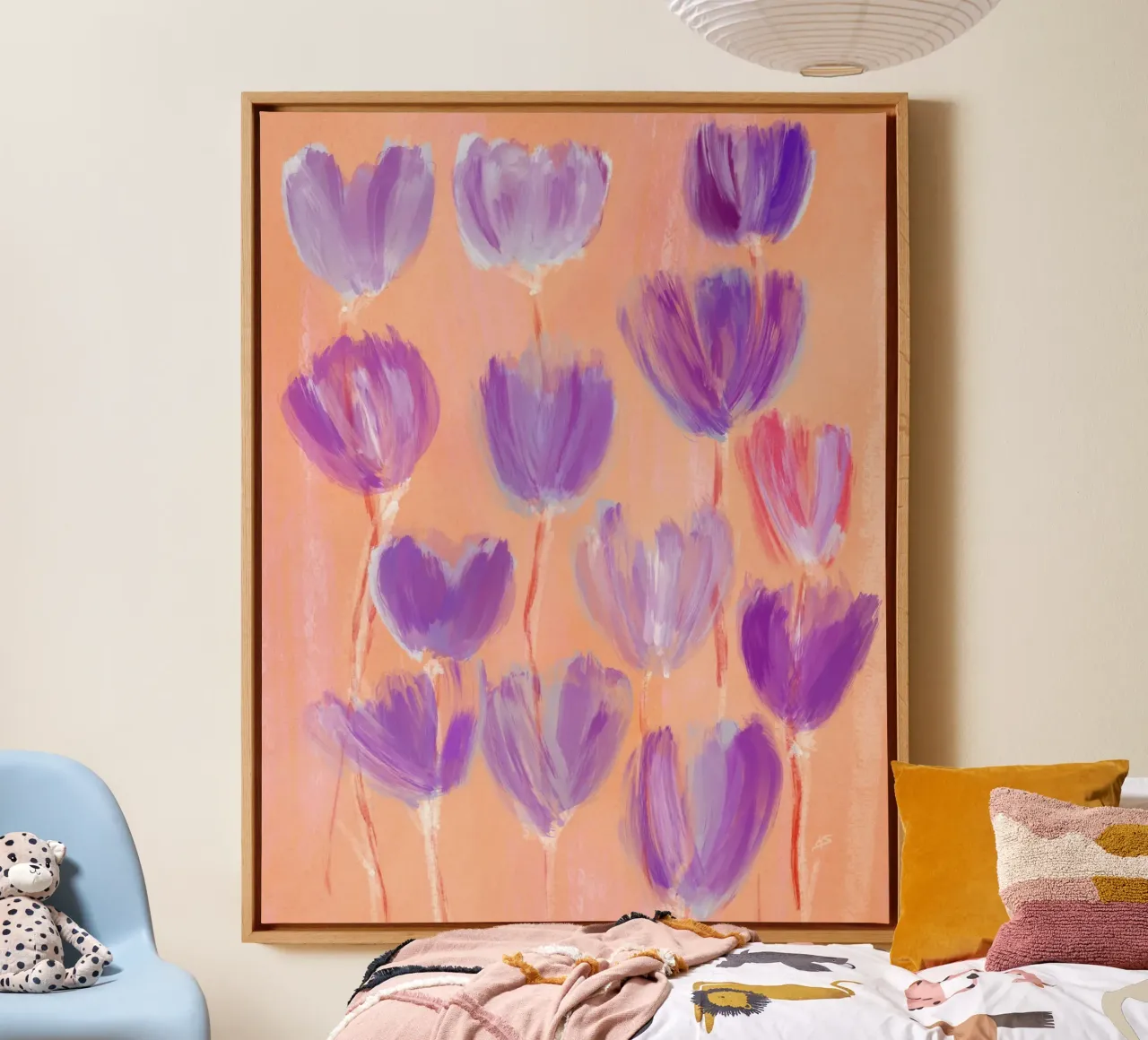 Purple Tulips | Abstract Painting canvas with Floater frame by sabidussi