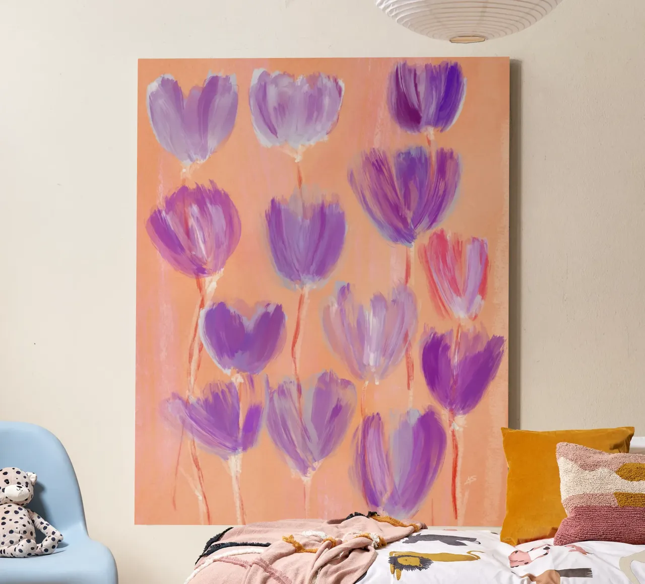Purple Tulips | Abstract Painting canvas with Floater frame by sabidussi