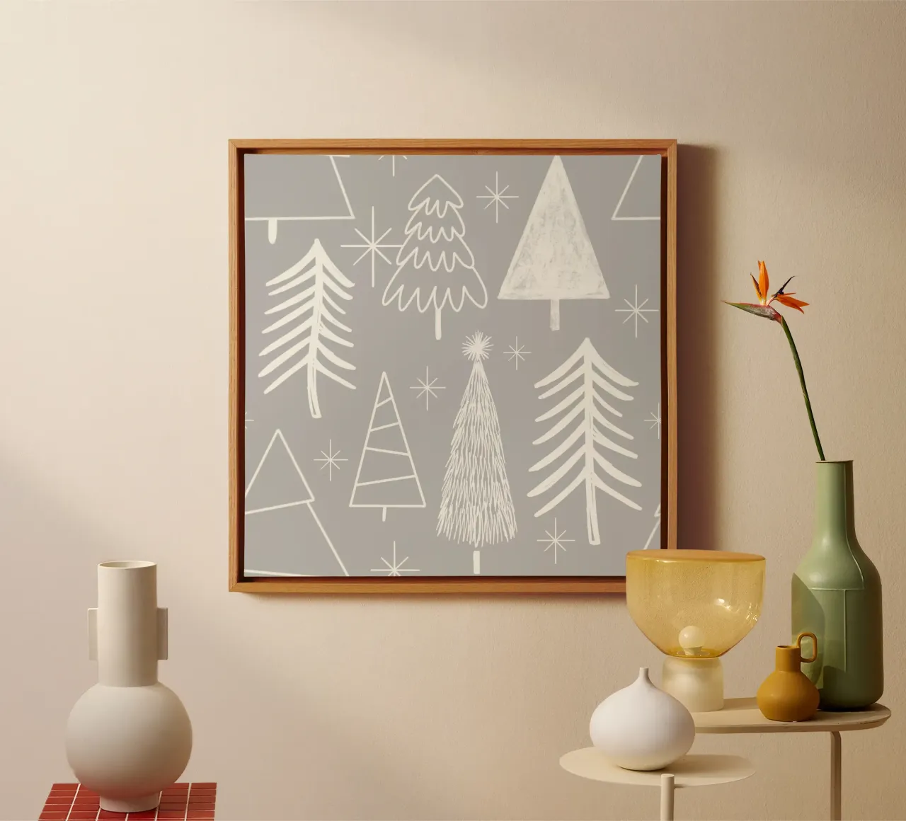 Christmas Tree - Evergreen Tree - Pine Tree - Grey canvas with Floater frame by susanacosta