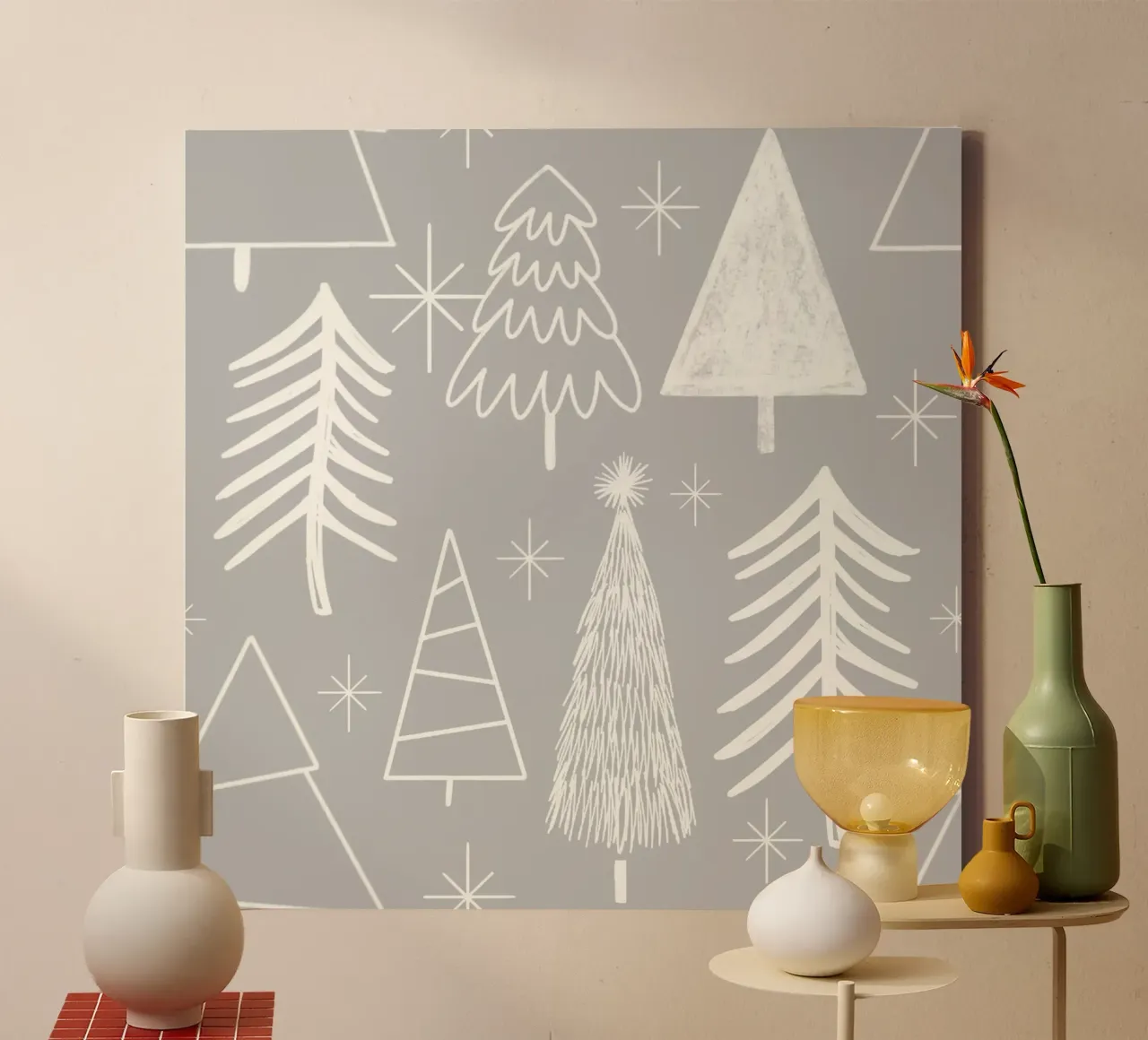 Christmas Tree - Evergreen Tree - Pine Tree - Grey canvas with Floater frame by susanacosta