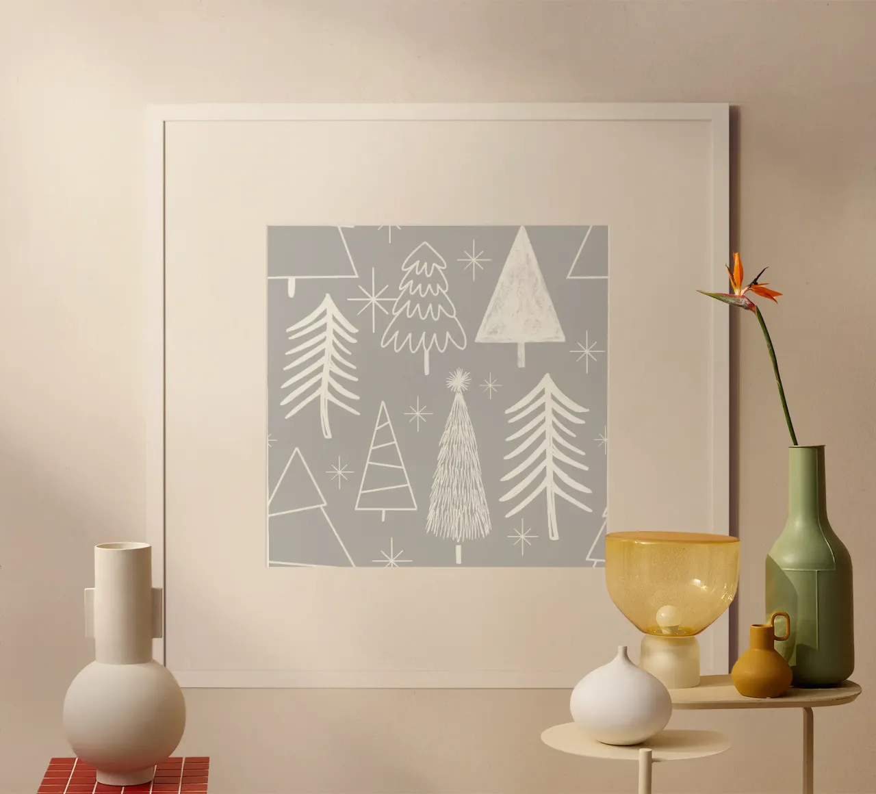 Albero di Natale - Albero sempreverde - Albero di pino - Grigio poster con telaio in alluminio da susanacosta