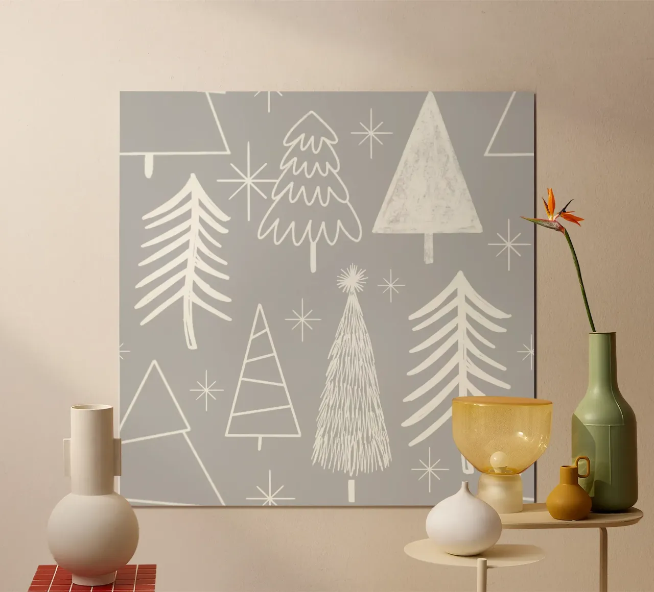 Albero di Natale - Albero sempreverde - Albero di pino - Grigio poster con telaio in alluminio da susanacosta