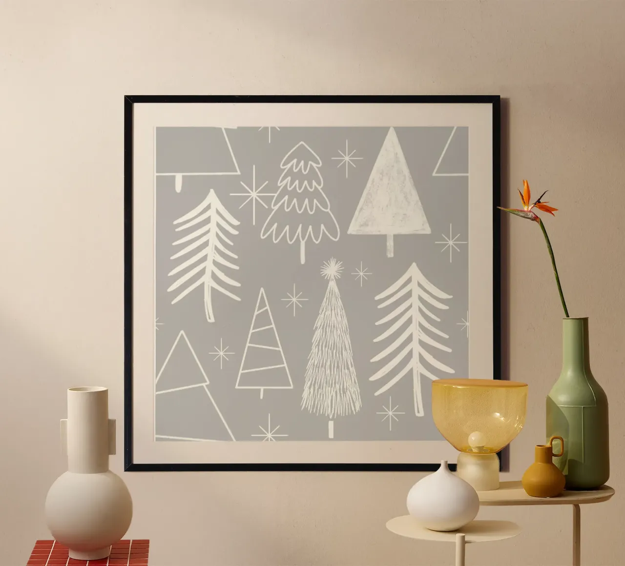 Albero di Natale - Albero sempreverde - Albero di pino - Grigio poster con telaio in alluminio da susanacosta