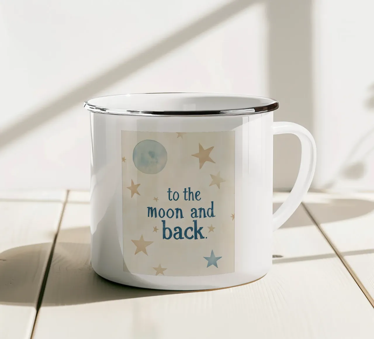 To The Moon And Back No 4 taza de esmalte de treechild