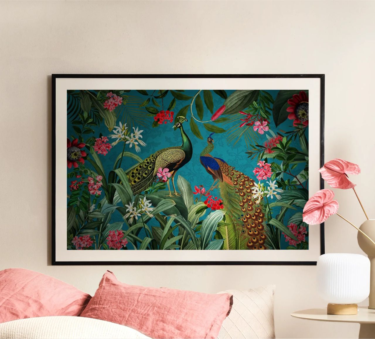Mystic Vintage Tropical Jungle With Peacocks poster by Vintage World - Uta Naumann