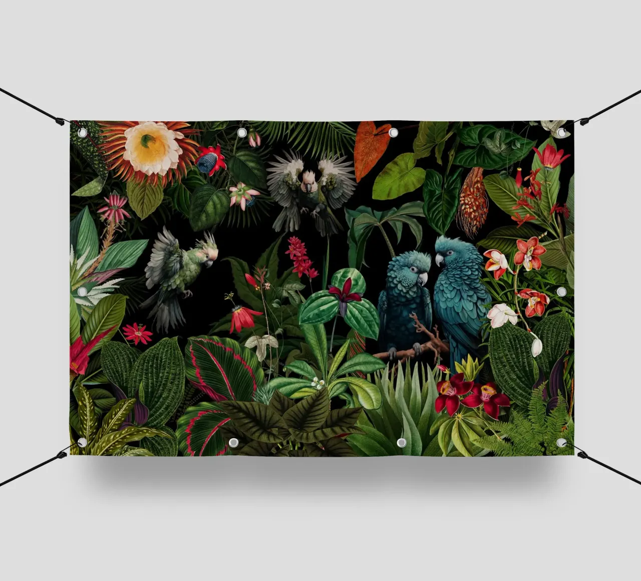 Giungla tropicale vintage di mezzanotte con uccelli esotici telo in pvc da Vintage World - Uta Naumann