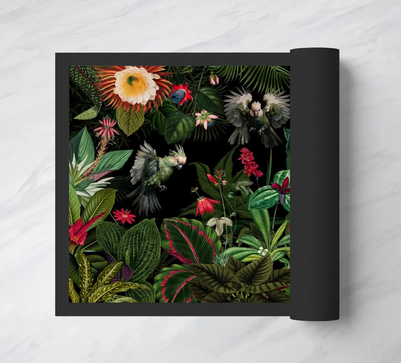Giungla tropicale vintage di mezzanotte con uccelli esotici zerbino da Vintage World - Uta Naumann