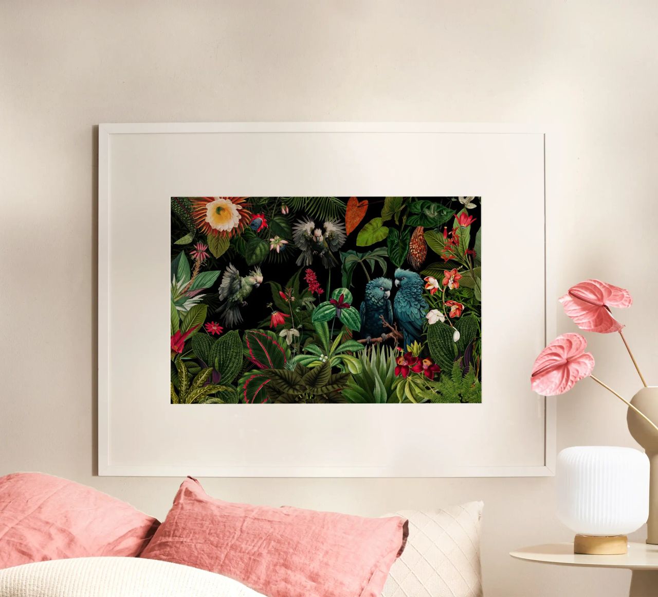Vintage Midnight Tropical Jungle With Exotic Birds (Jungle tropicale avec oiseaux exotiques) poster de Vintage World - Uta Naumann