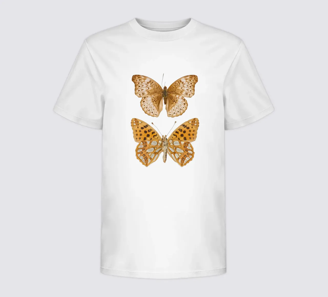 Natural Harmony: Two Brown/Beige Butterflies kids t-shirt by Curious Collections by Marielle Leenders