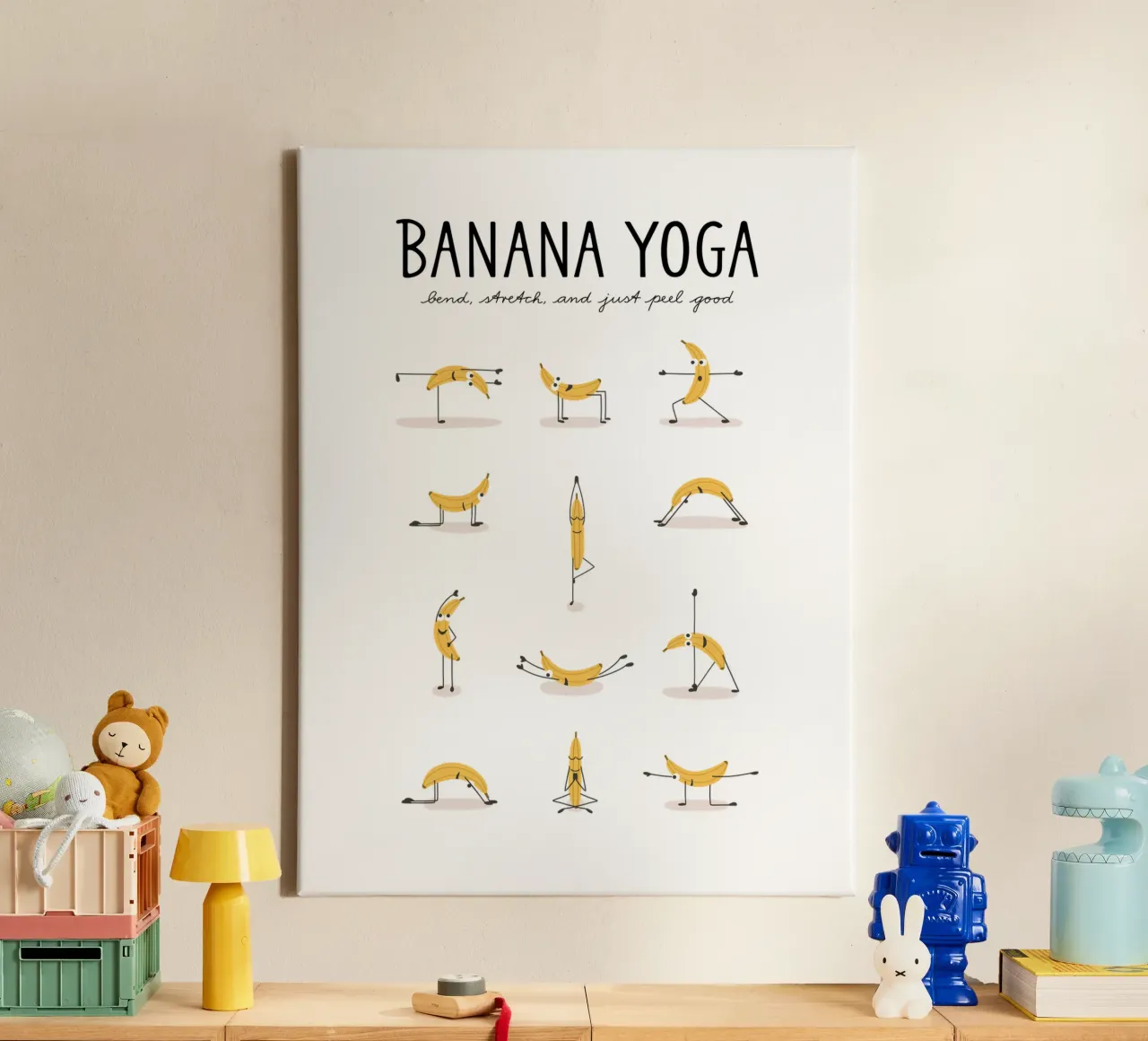 Banana Yoga | Lustiger witziger Kunstdruck für Yoga Fans Leinwand von Kathrin Woo Design