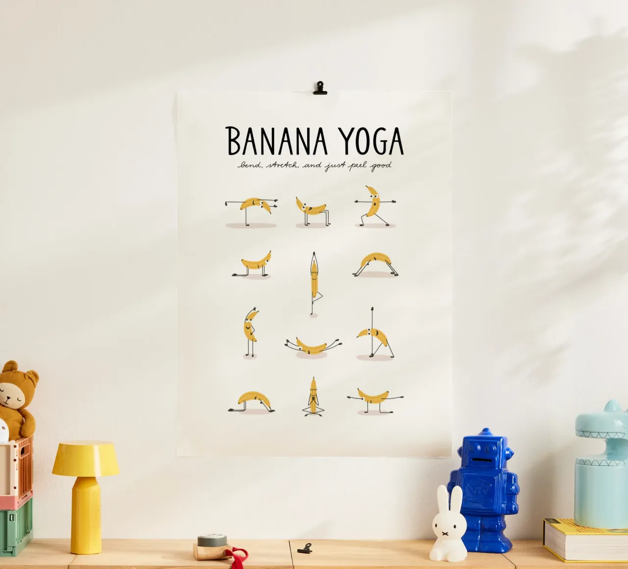 Banana Yoga | Divertente stampa d'arte per gli appassionati di yoga poster con telaio in plastica da Kathrin Woo Design