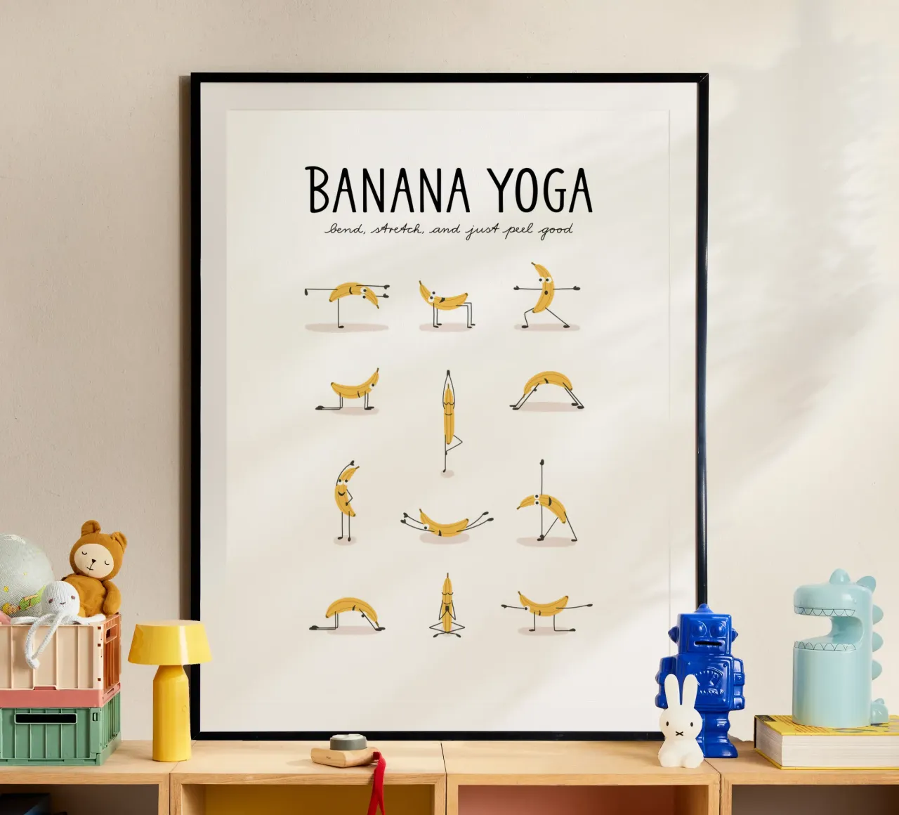 Banana Yoga | Divertente stampa d'arte per gli appassionati di yoga poster con telaio in plastica da Kathrin Woo Design