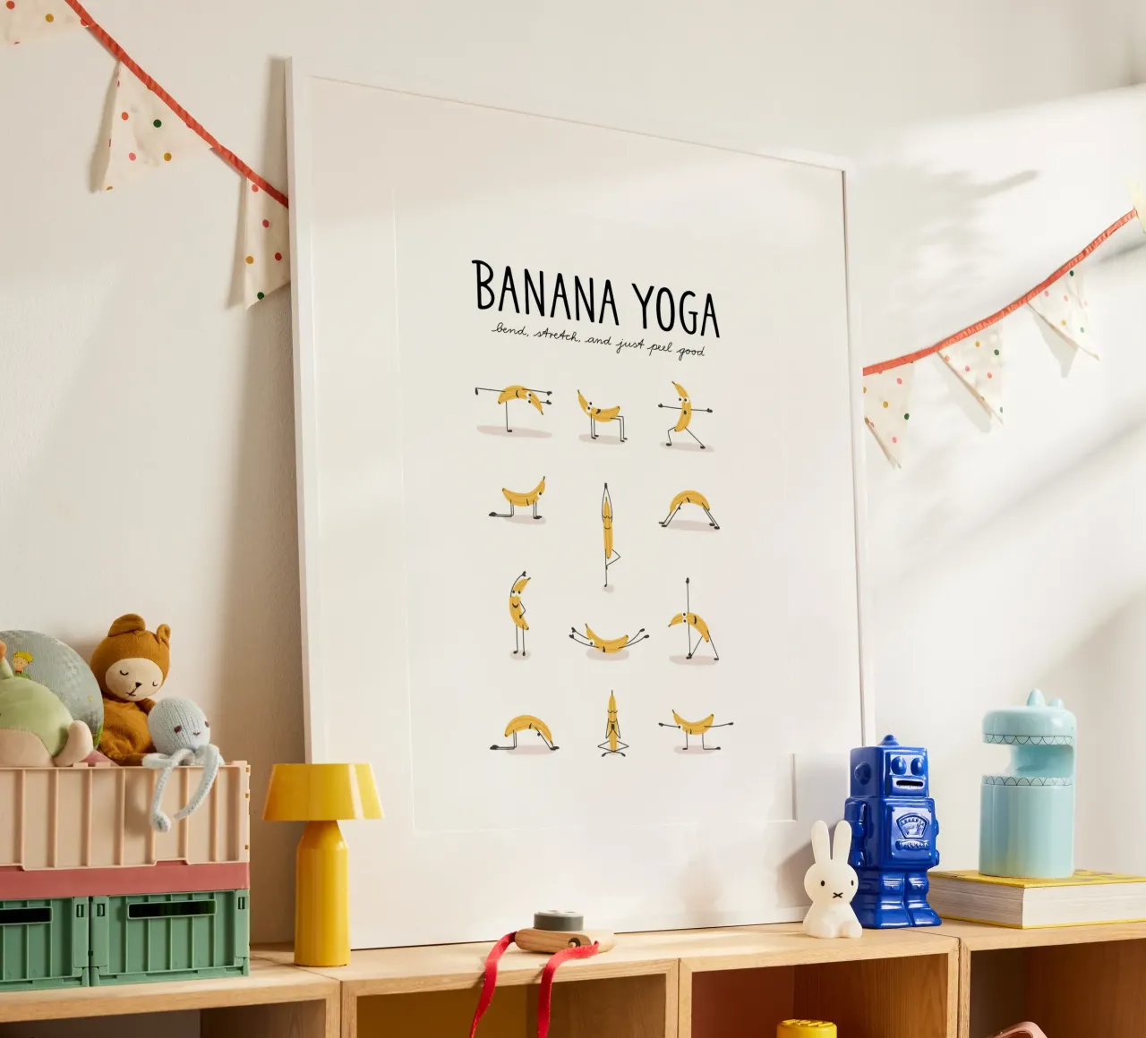 Banana Yoga | Divertente stampa d'arte per gli appassionati di yoga poster con telaio in plastica da Kathrin Woo Design