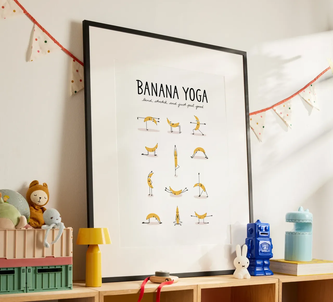Banana Yoga | Divertente stampa d'arte per gli appassionati di yoga poster con telaio in plastica da Kathrin Woo Design