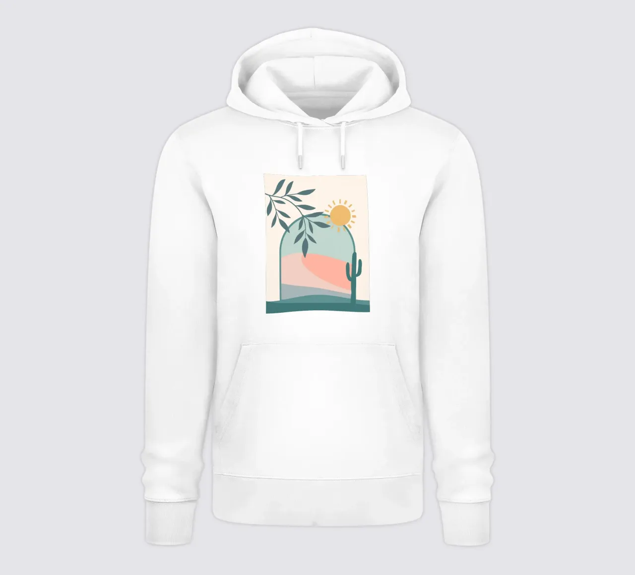 Serene landscape featuring a cactus and a bright sun felpa con cappuccio da LisaArtes