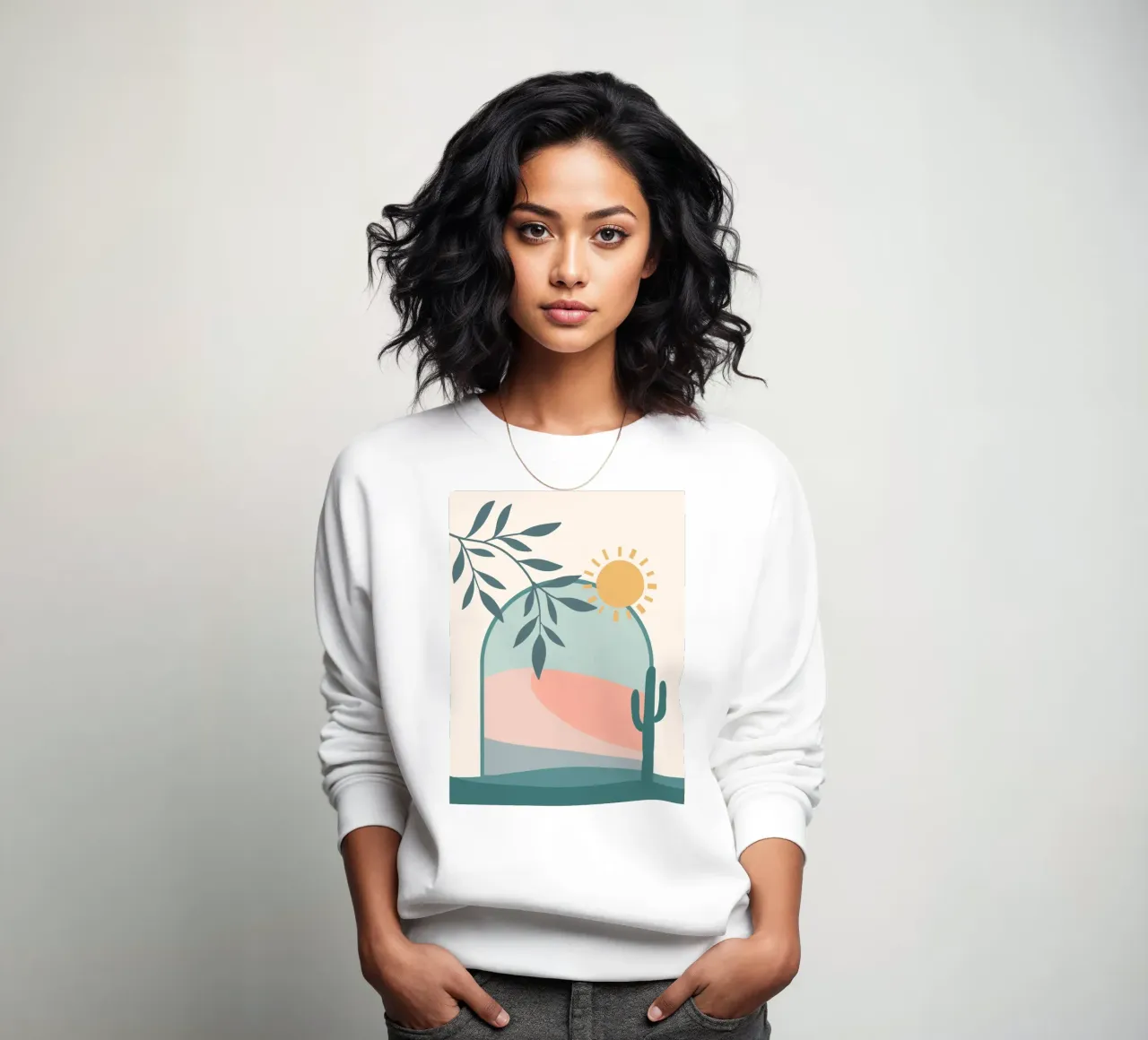 Serene landscape featuring a cactus and a bright sun felpa da LisaArtes