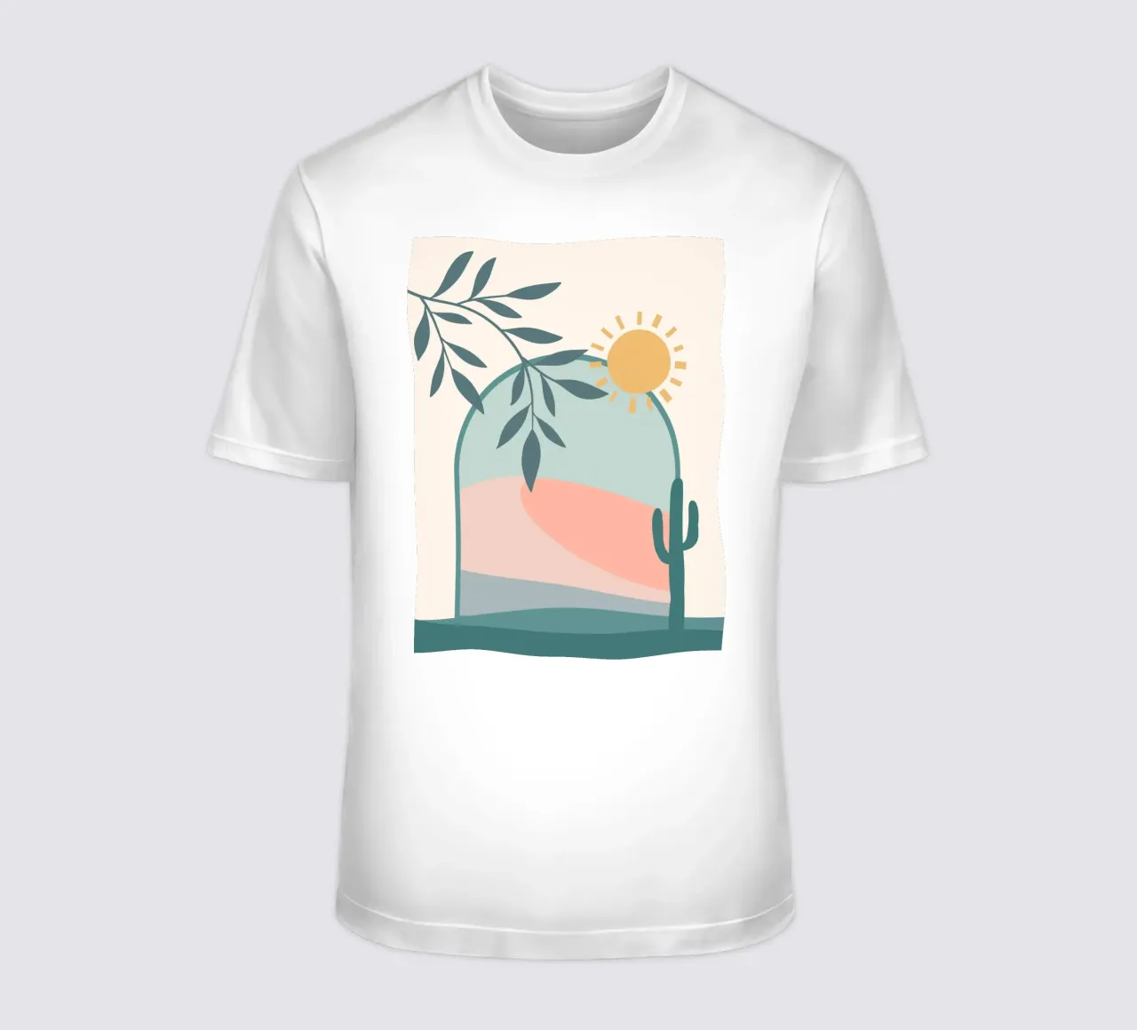 Serene landscape featuring a cactus and a bright sun t-shirt da LisaArtes