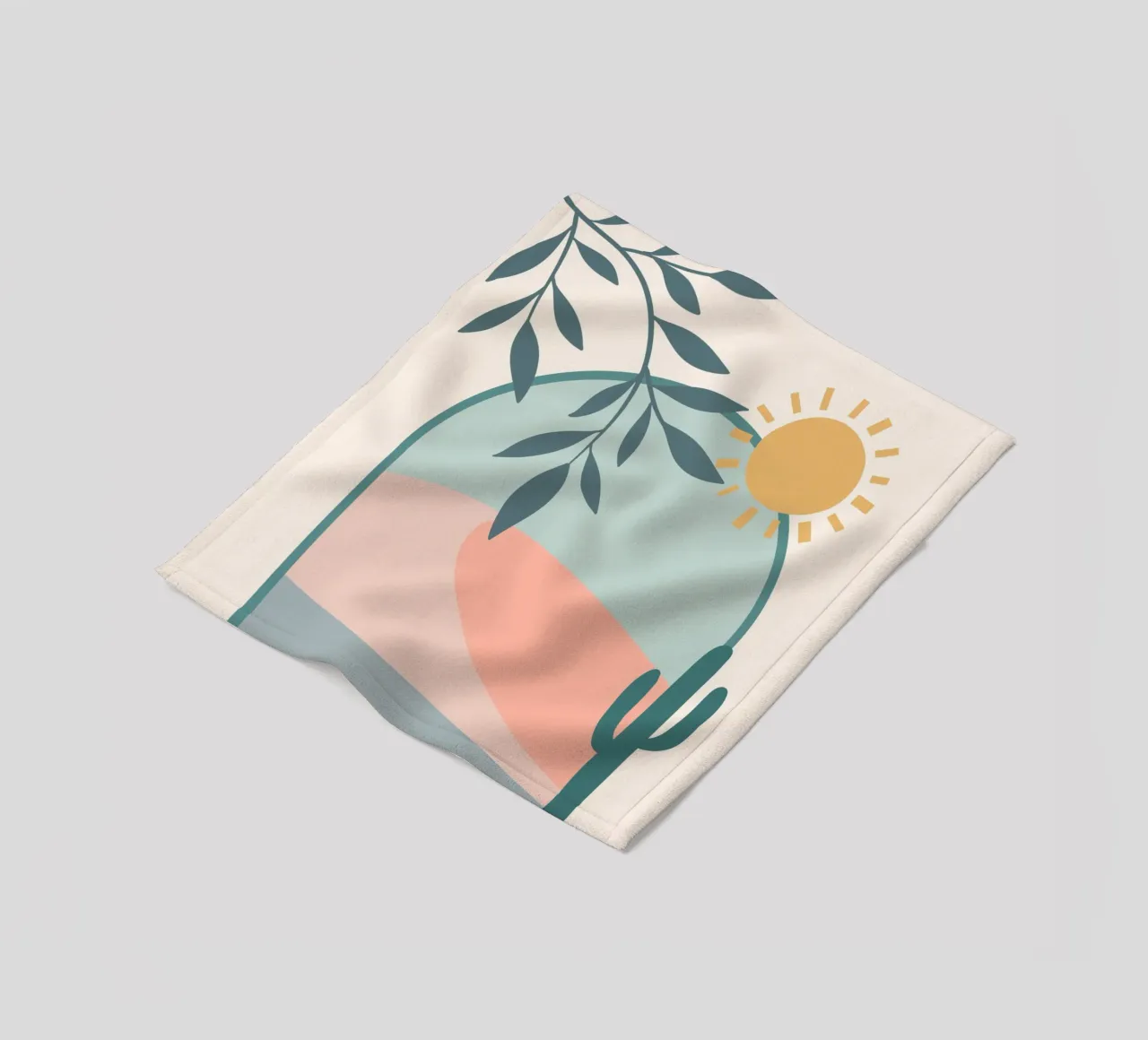 Serene landscape featuring a cactus and a bright sun coperta in pile da LisaArtes